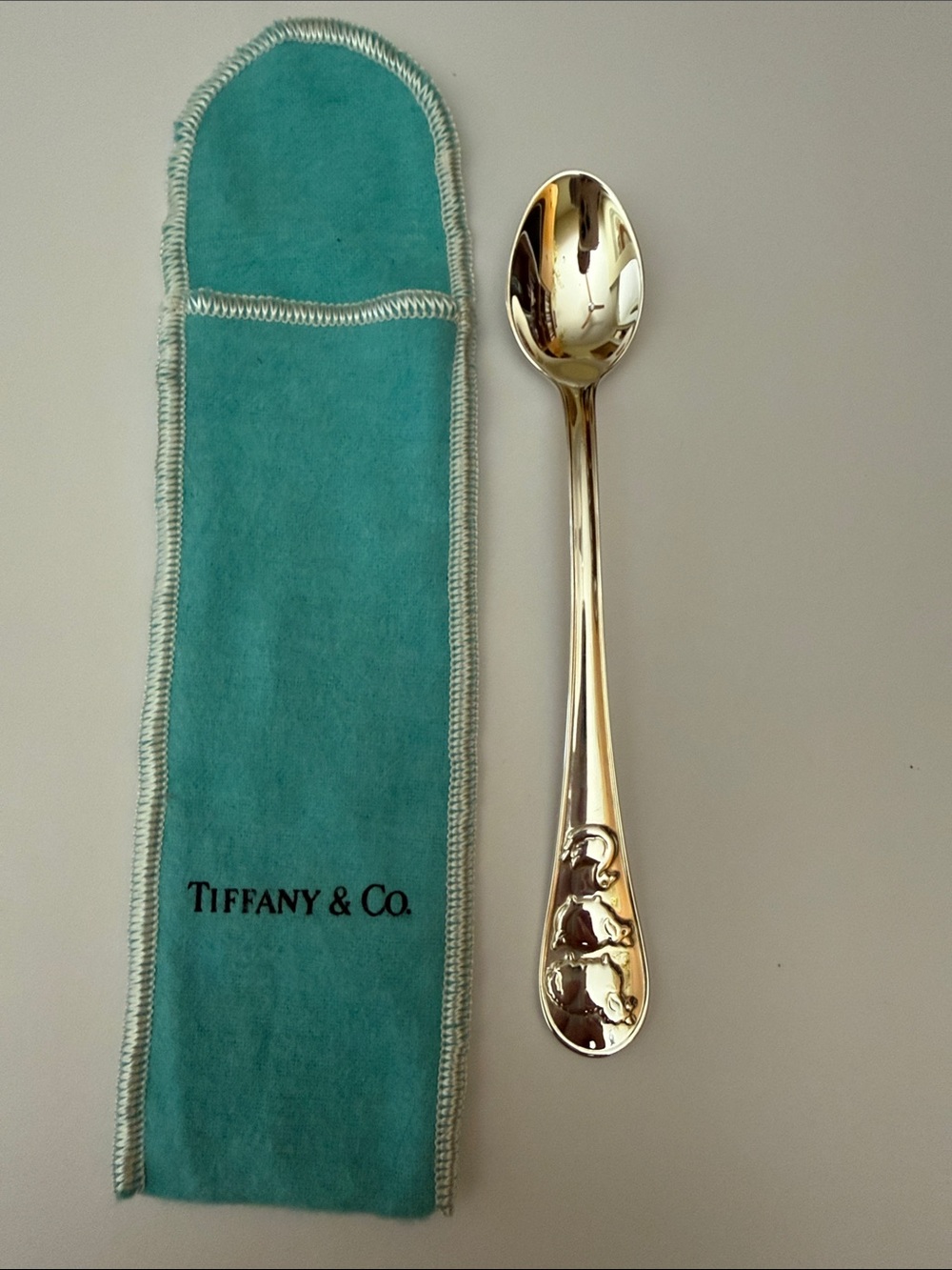 Tiffany & Co. 925 Sterling Silver Baby Spoon with Signature Aqua Pouch NWOT